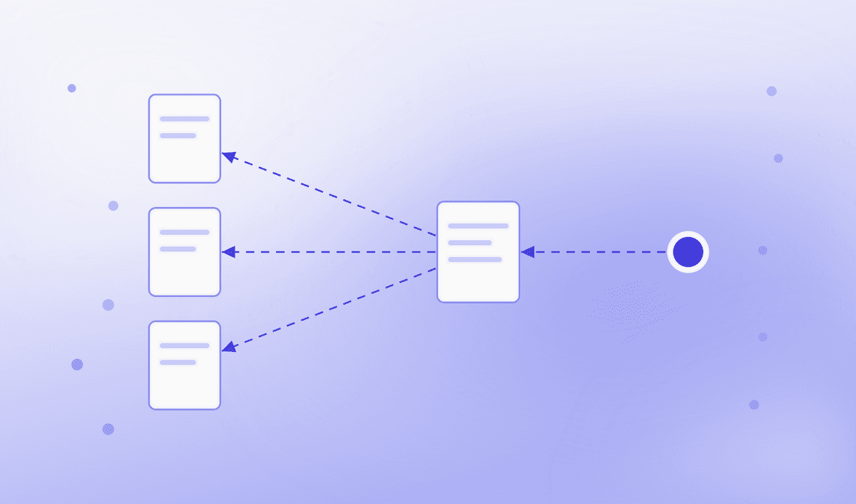 Arrows trace a decision back through a record to supporting documents.