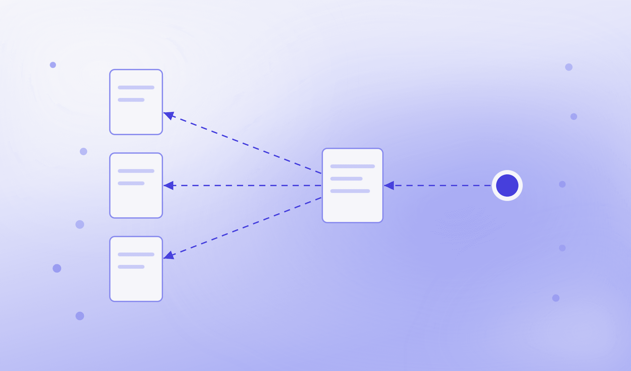 Arrows trace a decision back through a record to supporting documents.