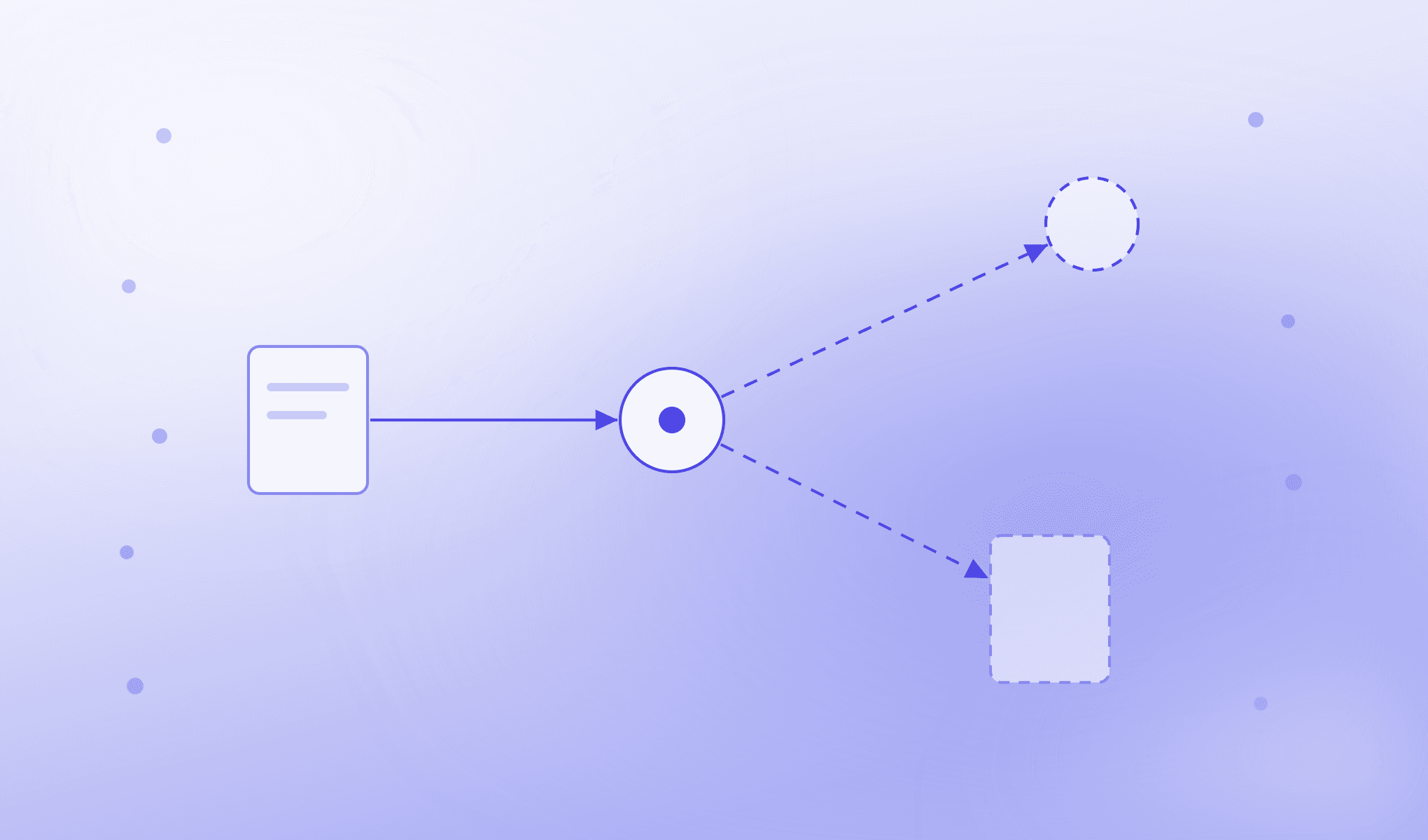 A document leads to a review point, with dashed arrows toward an open referral and an evidence request.