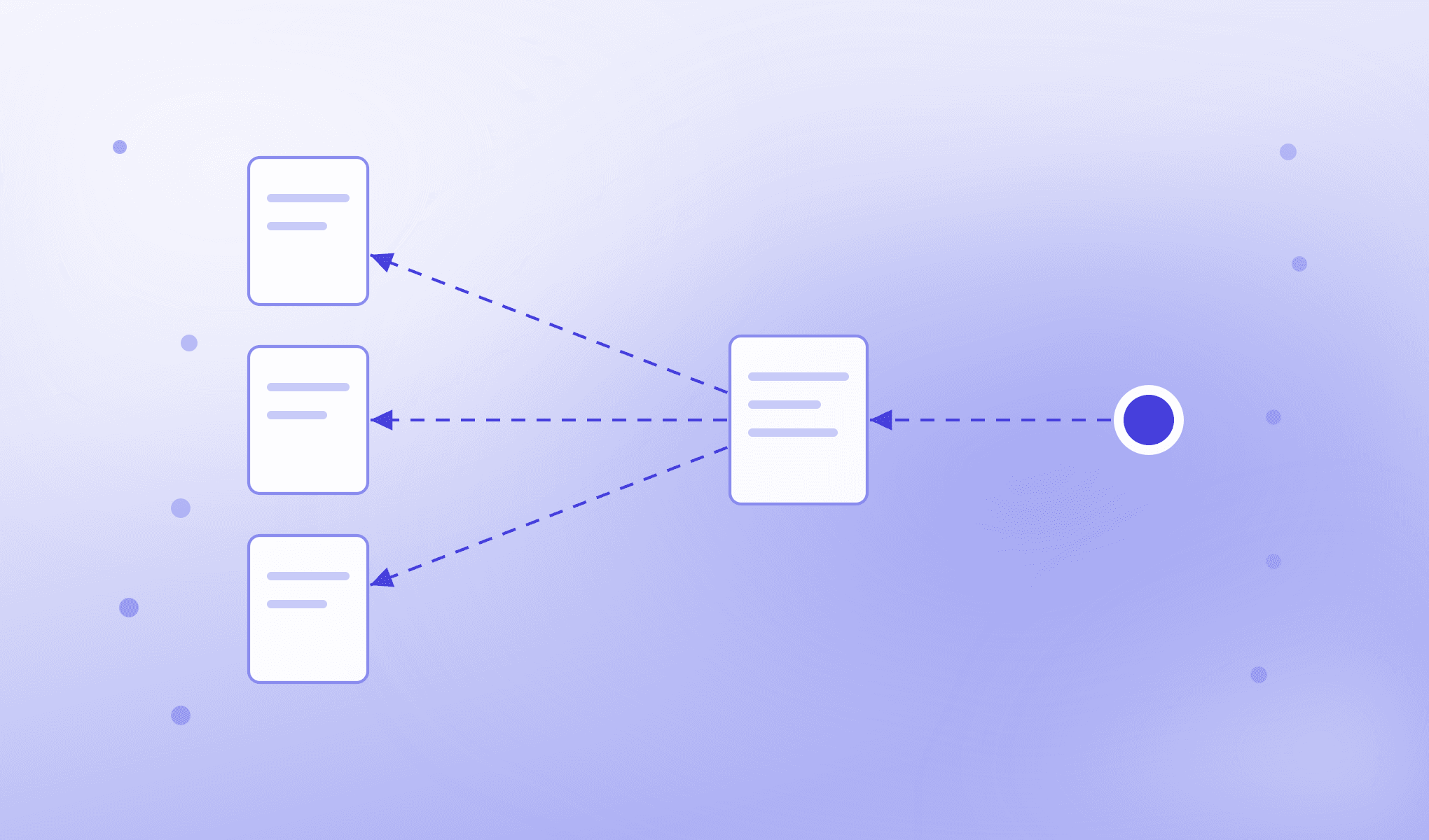 Arrows trace a decision back through a record to supporting documents.